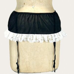 Cheap Thrills garter belt‎ lingerie black nylon garter clips lace sexy boudoir